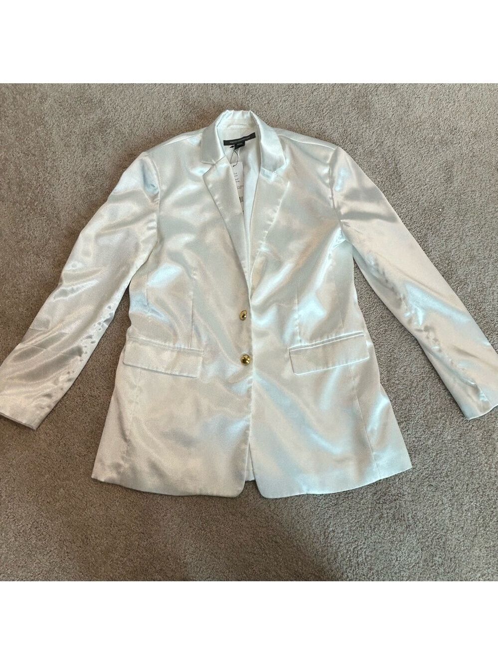 French connection white satin effect Adaline textured blazer single breasted NWT